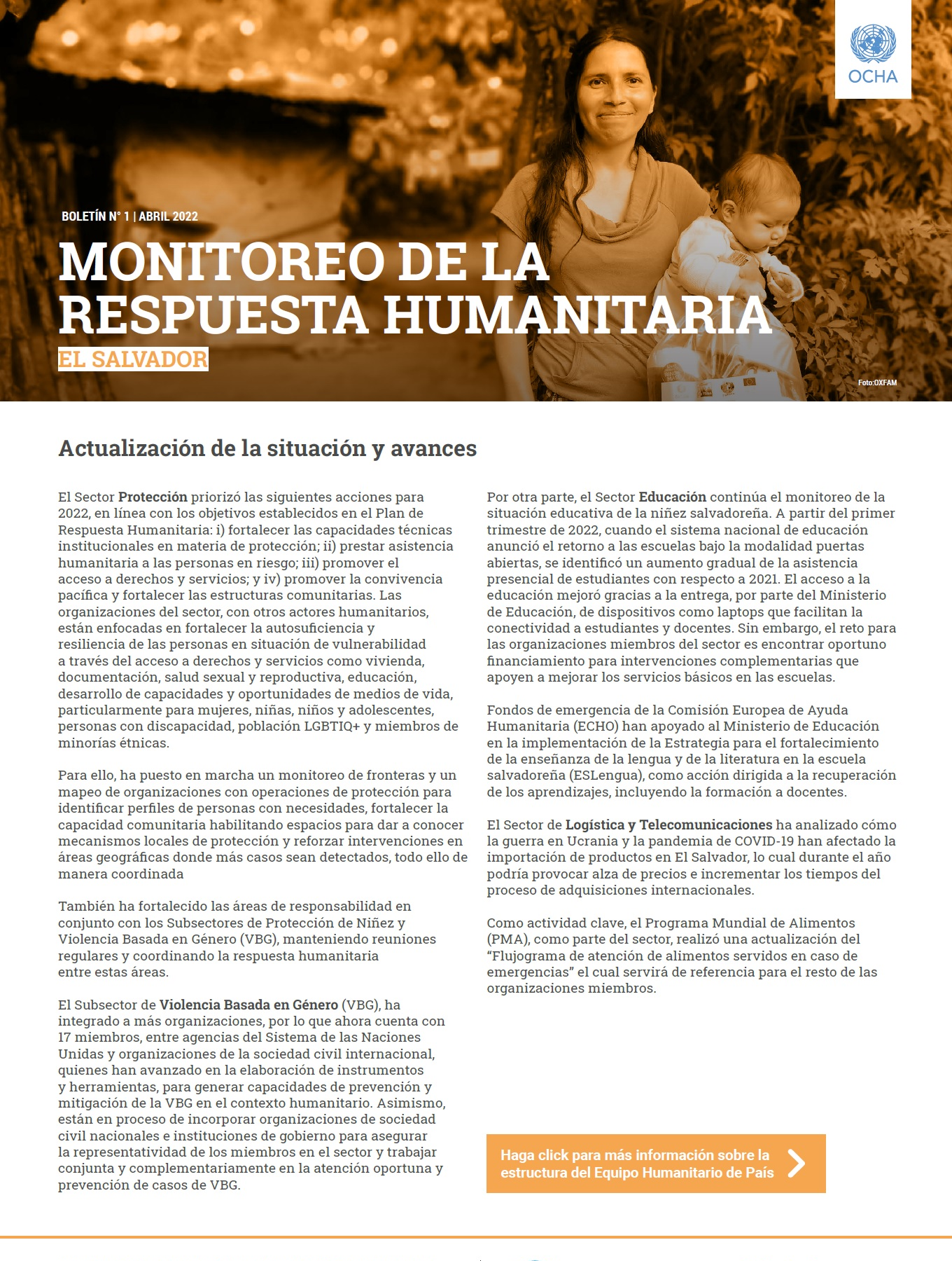 Boletín No. 1 del Equipo Humanitario de País (EHP)